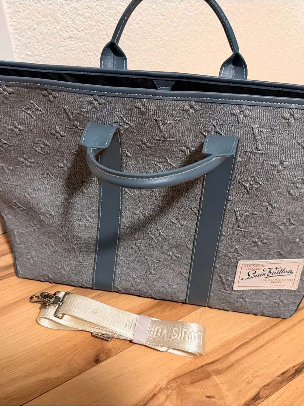 Louis Vuitton Style Blue Monogram Canvas Jeans 2way Tote Bag